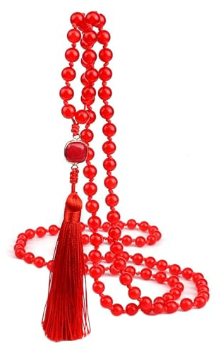 Musihy Chakra Armband Echte Steine Für Männer, 1Pcs 8mm Rot Stein 108 Perlen Quaste Halskette Armband für Männer/Frauen