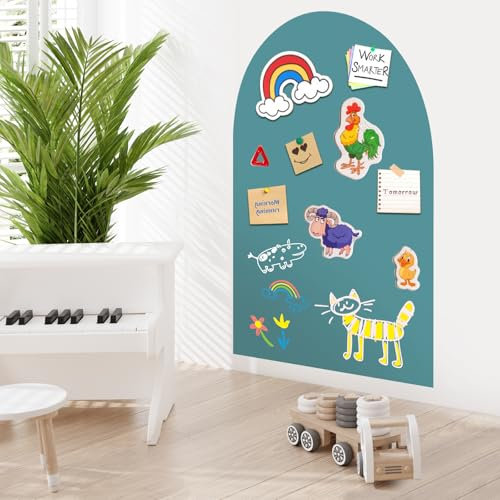 Magnettafel Kinder Selbstklebend, Magnetwand Groß 80x100cm, Magnetische Kreidetafel in Bogenform, Wandaufkleber mit 3 Staubfreie Kreide, 1 Reinigungstuch – Geschenk (Türkis)
