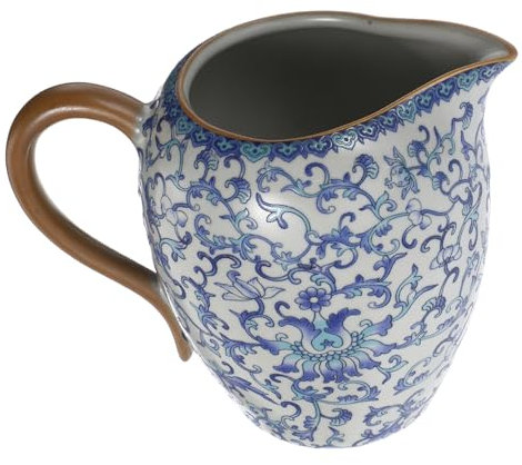 VERDANVERSE Jarra De Crema De Cerámica Azul y Blanca 200 Ml Sin Asa Taza De Leche Para Capuchino y Espresso Hogar Cafetería Tradicional Porcelana Estilo Lotus