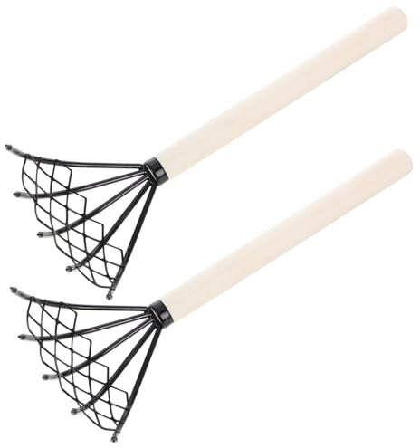 SEWOART 2 Pezzi Rastrello Da Spiaggia Denti Con Manico in Legno Attrezzo Manuale Per Scavare Molluschi Realizzato in Ferro e Legno Resistente e Durevole