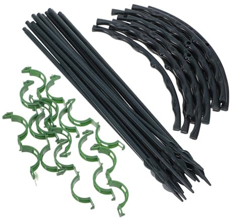 Pali di supporto per piante da giardino con clip per piante rampicanti, ortensie e fragole, 12 staffe e 10 clip, in PVC verde, 26 x 16 cm