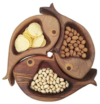 antipasto a forma di pesce, taglieri di salumi, di legno, sezioni decorative multiuso, 1 set 20x20x4cm, cucina, matrimonio, picnic, buffet, uso bar