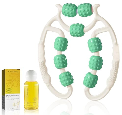 Cellulite Massagegerät Anti Cellulite Öl Set,Massageroller Cellulite Roller | , Massageroller Beine Faszienstab, mit Anti-Cellulite-Straffendes Massageöl für Schöne Haut, Bein, Fuß, Armmassage (Grün)