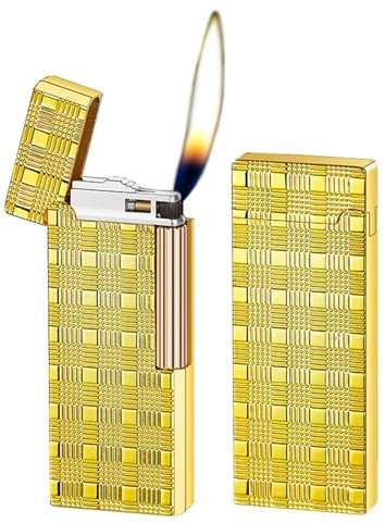 Accendino retrò a fiamma morbida, accendino a butano ricaricabile, accendino con mola scorrevole laterale, accendino portatile in lega di zinco, adatto for esterni, campeggio, regalo for uomo(Gold)