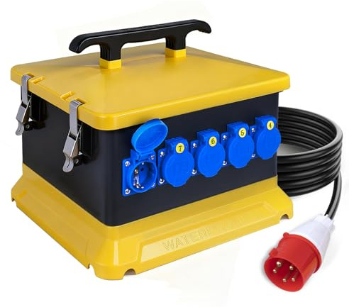 CHENGPI Construction Power Distributor 30 Modules with Circuit Breaker IP54 Waterproof Portable Socket Box with IP54 230V/16A Schuko Socket IP44 CEE Socket 400V/16A/32A for Construction Site Workshop