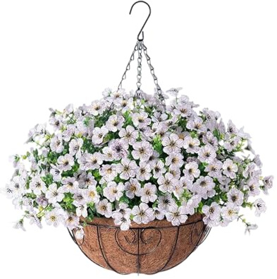 Artificial Violets Pansies Flowers In Coconut Hanging Basket For Outdoor Porch Garden Decoration With Realistic Florals Pansies Flowers Outdoor