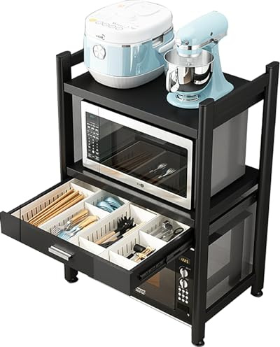 Estante de microondas de 23 niveles, organizador de encimera de cocina con cajón para ollas, sartenes, arrocera, solución de almacenamiento para el hogar y cocinas pequeñas