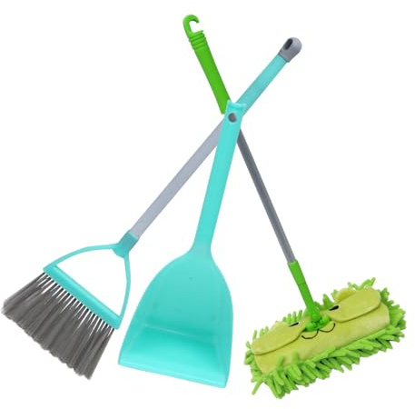 WHAMVOX 3pcs Mini Broom Dustpan Mop Set for Rod Non-Slip Handle Lightweight Pretend Play Cleaning Educational Little Housekeeping Helper
