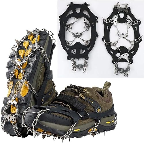 Rziioo Ice Stegjärn, 19 Tänder Rostfritt Stål Anti Slip Traction Ice Cleats Ice Spikes Snow Grips Skor Och Stövlar, L