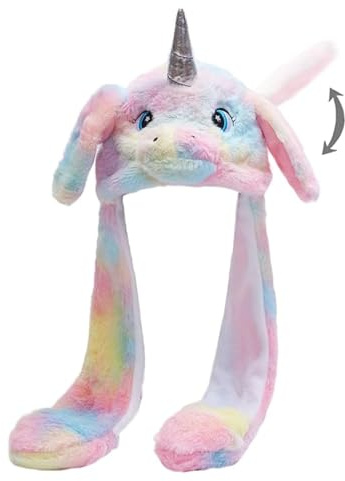 MUNSKT Peluche Mouvement d'oreille Oreille Flap Chapeau,Animaux Bonnet Oreilles Qui Bougent,Chapeau Drôles Mobiles Bouge pour Enfants Halloween Noël Carnaval (Unicorn)
