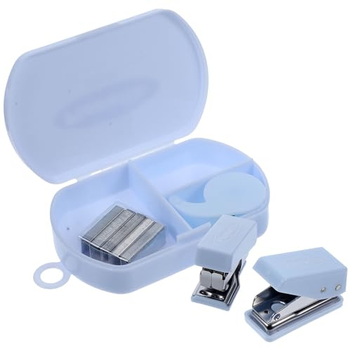 Generic Multi-Function 3-in-1 Mini Tape Dispenser, Stapler, and Puncher Tool Kit for Scrapbooking, Blue Portable Office Stapler Set for Efficient Crafting and Document Binding