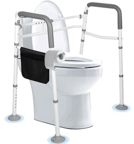 Barra di Sicurezza per WC Pieghevole, Maniglie per WC di Sicurezza Altezza e Larghezza Regolabili, Antiscivolo, Fino a 150 kg,Datte per la Maggior Parte dei WC,Ideale per Anziani, Disabili