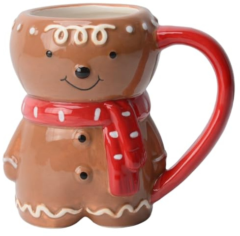 CAKEEYUM Julmuggar 350 ml söt pepparkaksgubbe keramisk kaffemugg med handtag pepparkakor dekor för te kakao varma drycker brun julmugg, dekorationer, koppar, röd