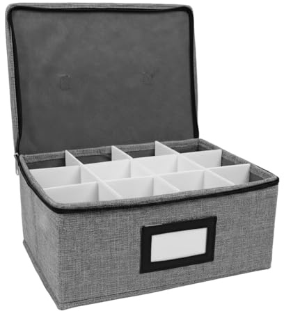 Muuookka Caja de Almacenamiento para Copas de Vino con Asa de Transporte y Separadores. Capacidad para 12 Copas de Vino de Tamaño Estándar.