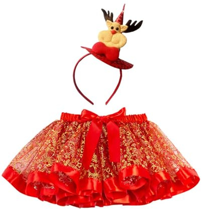 Kelandoom Jupes Tutu Filles De 3 Couches Jupe en Tulle À Paillettes pour Fille 2 8 Ans Robe Ceremonie Rose Noire Costume Carnaval Enfant Deguisement Danse Ballet Fête Noël (Rouge,5-8 Ans)