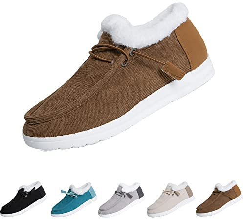 Elegantes mocasines con forro de felpa para mujer, cómodos mocasines casuales con cordones, ligeros, bajos y cálidos, botas cortas de invierno, Brown, 41 EU