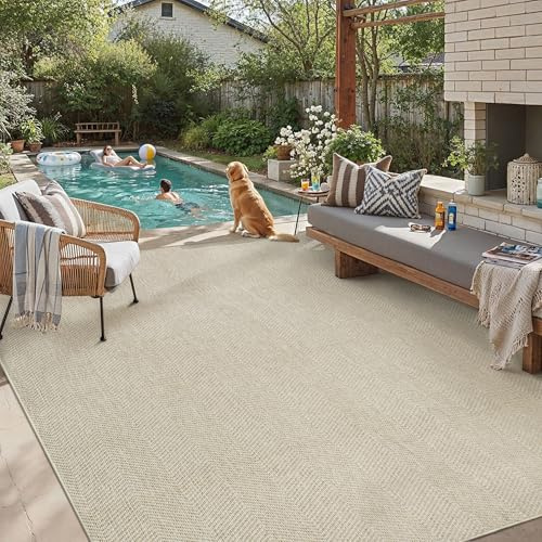 PureCozy Tapis Exterieur Resistant Pluie 300x400cm Taupe Terrasse Carpet | Salon,Extérieur Grand Rug,Antidérapant Lavable,Balcon Rugs,Jardin Carpets,Descente De Lit,Salle A Manger,Moderne,Jute Aspect