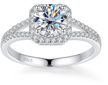 AOMEKASO Damenring - Moissanit-Ring - mit GRA-Zertifikat, 18K Weißgold Beschichtet, 925er Silber, Farbe D, Reinheit VVS1, Plasmaschnitt, Geeignet für: Alltag/Fest/Verabredung/Hochzeit