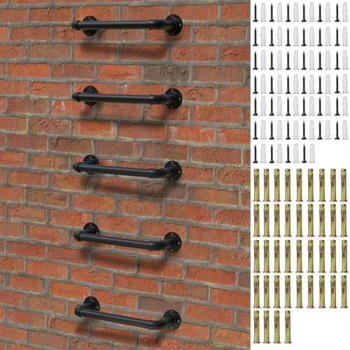 Wall Mounted Ladder, 1 Rung Heavy Duty Steel Step Ladder - 5 Pack for Basement Window Well & Egress | 700LB Capacity, Black Powder Coated, Includes Wood & Concrete Wall Anchors