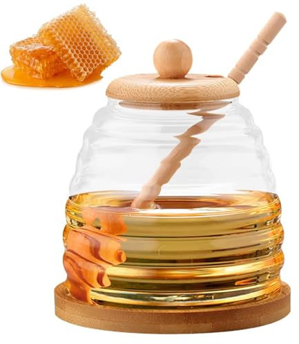 MmotZsb Honigglas Honigspender, Praktischer Honigtopf Mit Honiglöffel, Ideal Für Frühstückstisch Und Geschenkanlässe, Keramik Honigglas 500 Ml Mit Deckel