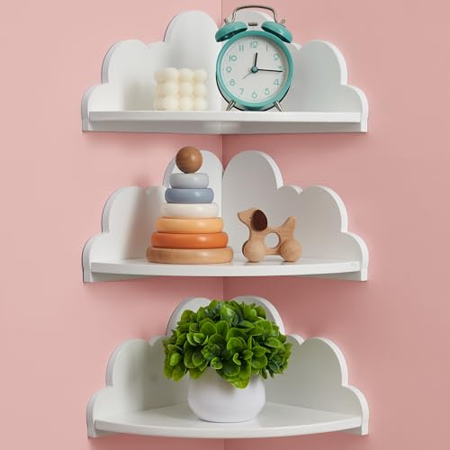 Gieanoo Wolke Wandregale Set von 3, Weiß Cloud Schwebende Regale | Wolke Corner Regale,Wandregale für Kinderzimmer, Schlafzimmer, Wohnzimmer, Für Spielzeug, Pflanzen, Bücher & Lagerung