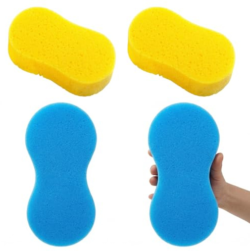 JOVYTH 4 Piezas, Esponjas Coche Comprimidas Forma 8, 2 Alveoladas para Espumar, 2 Densas para Pulir, No Rayan, Super Absorbentes, Esponja Lavado Coche, Limpieza