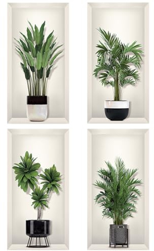 Abaodam Autocollants Muraux Décoratifs 3d Plante Verte en Pvc, Facile à Utiliser et Sûr, Motif Pot de Fleurs pour Décoration Murale de Chambre et Salon