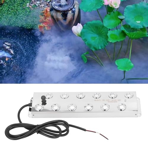 VBESTLIFE Fogger, Generador de Niebla Ultrasónico con 12 Cabezales y Cable de 1,5 M, Nebulizador de Estanque Impermeable IP67 para Fuente de Estanque de Jardín, Funcionamiento Silencioso DC45-48V,