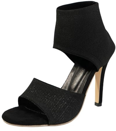 Generisch Zapatos de tacón alto para mujer, diseño moderno con caña de calcetín, botines peeptoe con tacón de aguja, elegantes sandalias para eventos nocturnos, Estilo I01 Negro, 36.5 EU