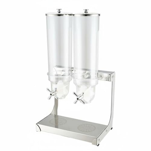 kowaku Dispensador de Cereal Dispensador de Cereales Contenedor de Snacks Secos Depósito Claro Marco de Metal Acero Inoxidable, Dispensador De Cereales De 3.5L Con Dos Cabezales