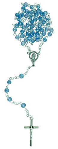 MaMeMi Rosenkranz - Glas Hellblau mit Glasperlen und Metallkreuz