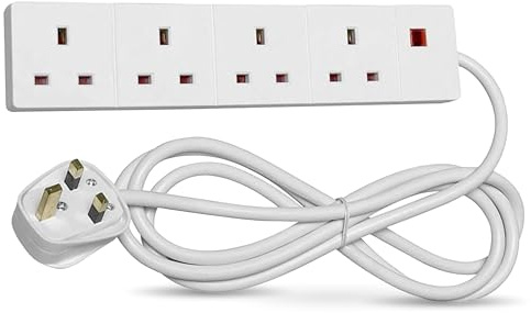 STATUS 4 Way Socket Extension Lead, 4m Cable with Neon Power Indicator, 13A Multi-Plug Strip for Home or Office, Wall Mountable, White (S4W4MS6)