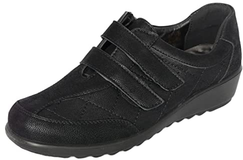 Cushion Walk Scarpe da Donna Basse Senza Lacci, Pelletteria e Similari, Leggero con Sottopiede Imbottito - con Chiusura Lampo o Chiusura a Strappo (EU 42 UK 8, Nero Chiusura a Strappo)