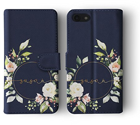 Tirita Personalised Custom Wallet Flip Phone Case Compatible with iPhone 7/8 / SE 2020 / SE 2022 PRINTED GLITTER, NOT REAL GLITTER Shabby Chic Floral Watercolour Pastel Roses