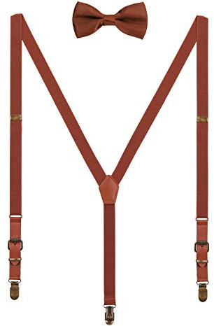 WANYING 2cm Bretelles Nœud Papillon Set pour Femme Homme Retro Y-forme 3 Bronze Clips Bretelles élastique regolabile pour Grandeur 140-190cm - Marron