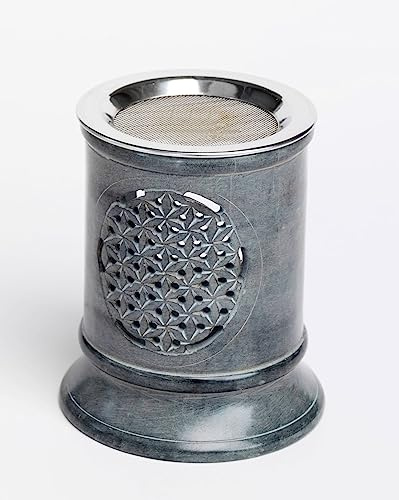 Asmondia Räucherstövchen Speckstein mit Sieb Höhe ca. 10cm - Blume des Lebens