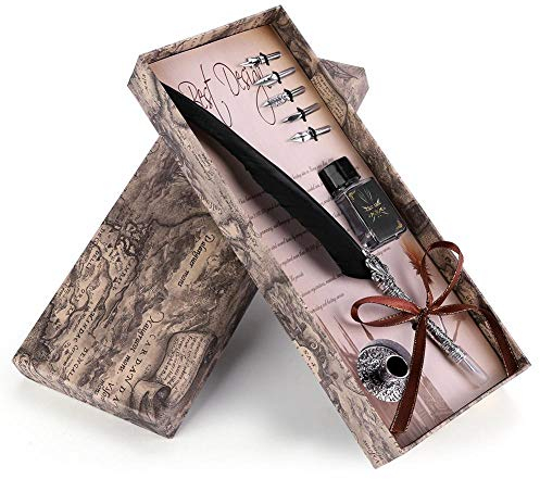 VBESTLIFE Klassische Retro Füllfederhalter,Feder Dip Pen Schreibfeder,Geschenkbox für Weihnachten/Valentine oder für Freund, Familienmitglieder und Lehrer.(Schwarz)