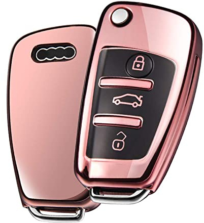 OATSBASF Schlüsselhülle Geeignet für Audi,Autoschlüssel Hülle für A1 A3 A4 A6 Q3 Q5 Q7 S3 R8 TT Silicone TPU Schutzhülle (D-Roségold)