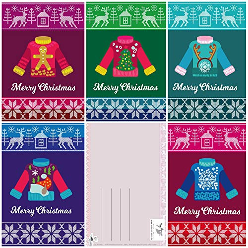 Edition Colibri 15 Lustige Weihnachtskarten/Set mit 5 witzigen Weihnachtspullover-Motiven / 5 Motive x 3 = 15 Postkarten im Retro/Vintage-Stil (11057-61)
