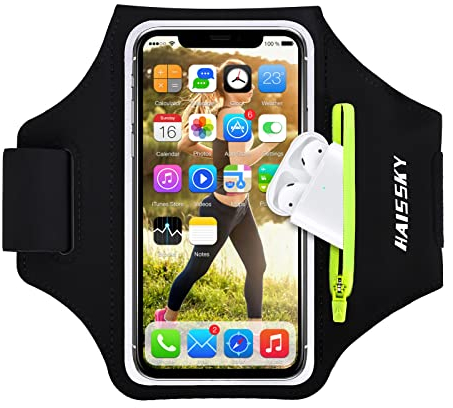 Brassard de Sport avec Airpods clé de Voiture Poche Zippée,Brassard de téléphone résistant à l'eau pour iPhone 15/14/14 Pro Max/13 Pro/12 Pro Max/XR/XS Smartphone Running Brassard 6.8 pour Jogging