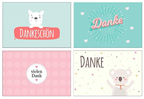 4 Stück Premium Dankeskarten (Klappkarten) mit 4 Umschlägen, Danke, Dankeschön, Karten, Dankekarten, Hochzeit, Geburt, Baby, Taufe, Abschied, Geburtstag, Jubiläum
