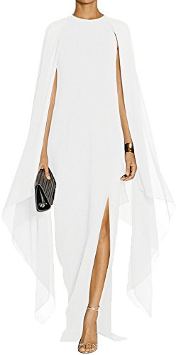 MAYFASEY - Vestido Largo Elegante de Noche para Mujer, Estilo Formal, Abertura Alta, Mangas Acampanadas, con Capa, Blanco, XL