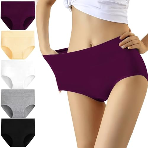 YouShow Culottes Femmes Coton Taille Haute Lot de 5 Slips Elasticité Ventre Plat(Multicolore,XXL)