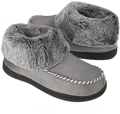 VONMAY Women's Moccasin Bootie Slippers, Memory Foam Fuzzy House Shoes