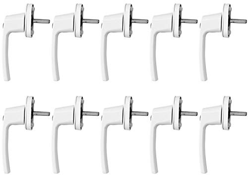Set med 10 fönsterhandtag, låsbart, vitt, balkongdörrhandtag, metall, balkongdörr, fönster, handtagshandtag med lås, säkerhetsfönsterhandtag, balkonghandtag, dörrhandtag