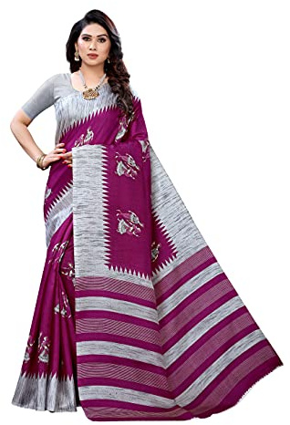 Yashika Sari de seda de arte de mujer con pieza de blusa (NAURTA_N), Púrpura, Talla Unica