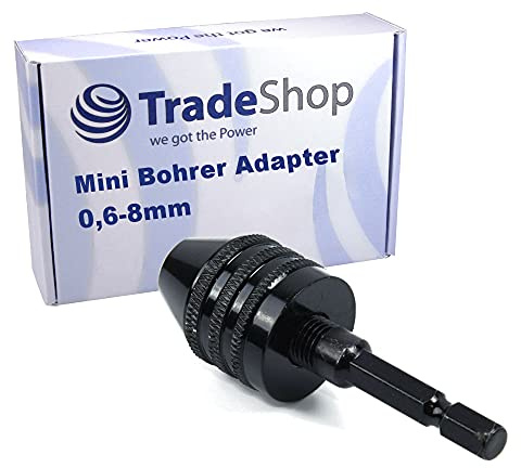 Trade-Shop Mini Drill Chuck Adapter Keyless 0.6-8.0 mm for Power Tools with Hexagonal Drive 6.35 mm 1/4 Inch HEX Cordless Screwdriver