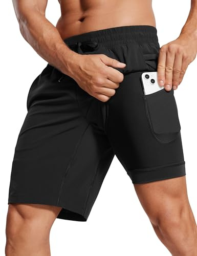 CRZ YOGA Herr 2-i-1 Löparshorts med foder - 18 cm Snabbtorkande för träning sport atletisk med fickor Svart M