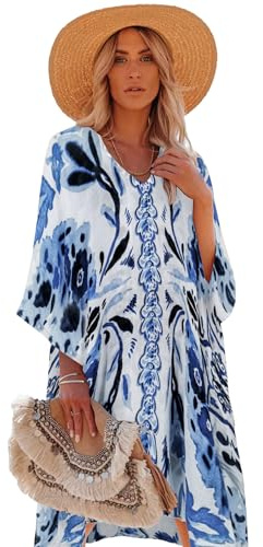 Moss Rose Women's Swimsuit Cover up Beach Kaftan for Bathing Suit with Floral Pattern