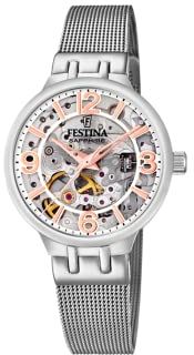 Festina Damen-Armbanduhr, automatisch, Stahl, Grau, Silber, Klassisch, Silber, Klassisch